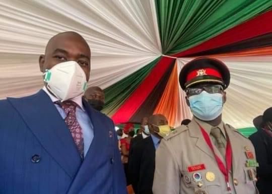 Chamisa [masked] at the Inauguration in Zimbia